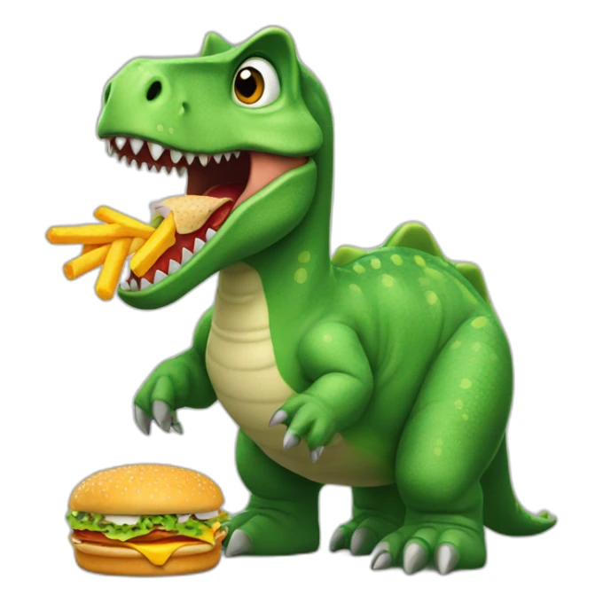 Kasimir the dinosaur eat a mc donald sticker