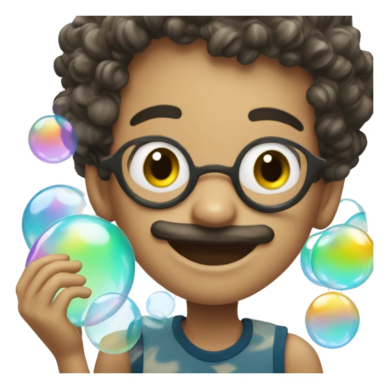 smiling boy with mustache coverd in soap bubbles  sticker