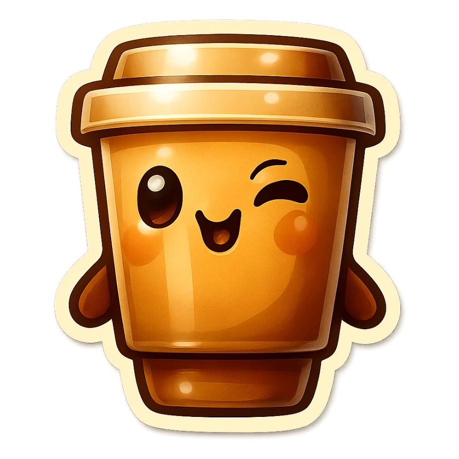 Tall coffee cup, winking sticker