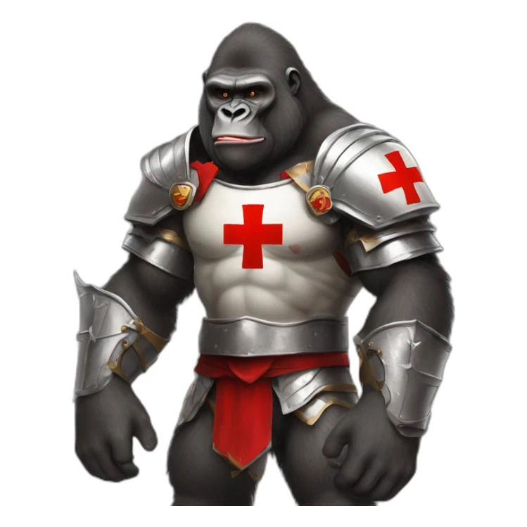 Buff Gorilla wearing a Knight Crusader armor with the holy red Cross sticker