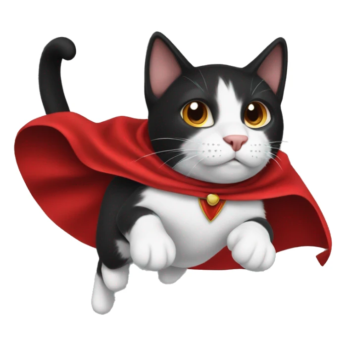 Black and white cat flying with red cape sticker
