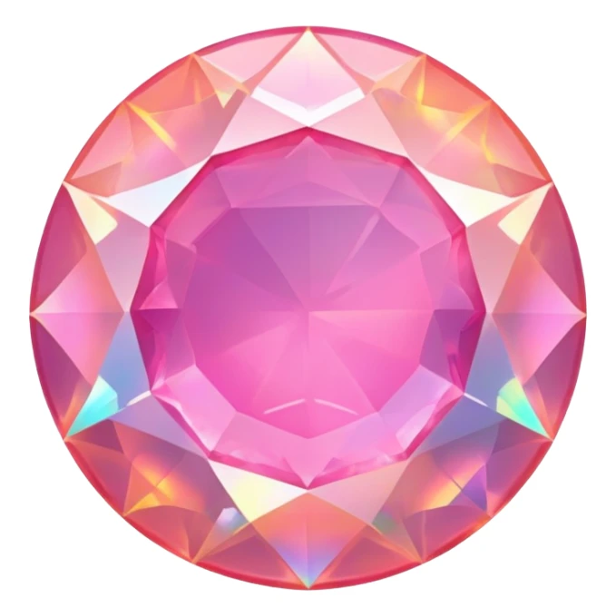 round cut pink fire opal with sharp facets and holographic iridescence sticker