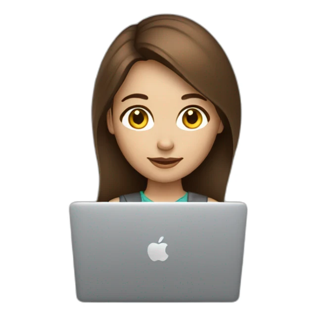 Beautiful programmer girl with brown hair working with MacBook sticker