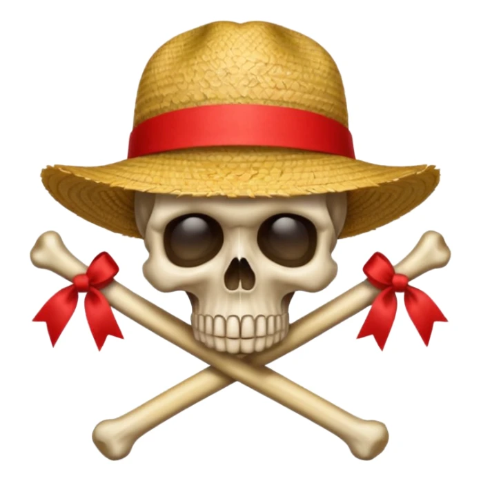 Skull and crossbones wearing a straw hat with the ribbon being red sticker