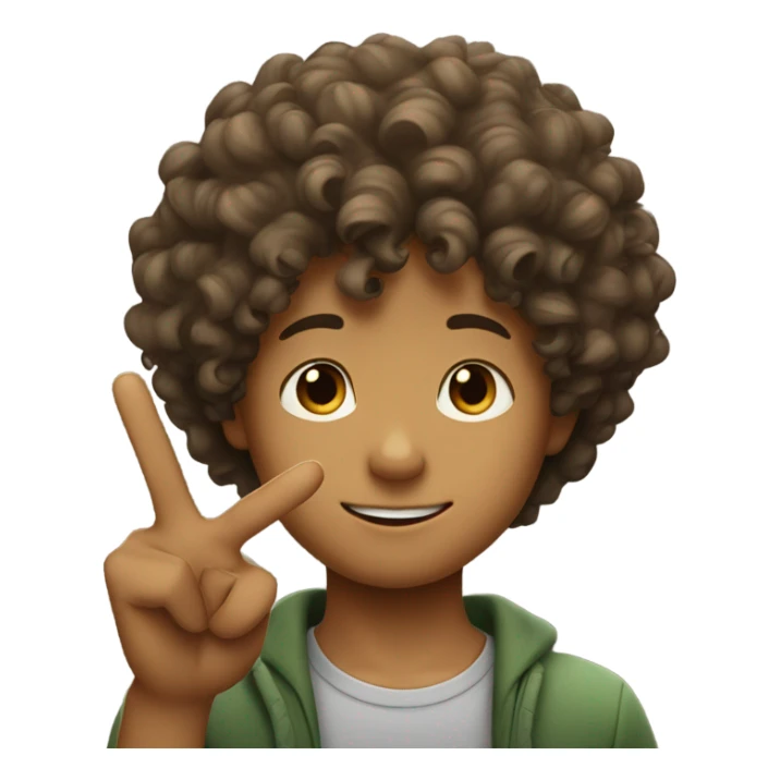 Curly hair boy giving peace sign sticker