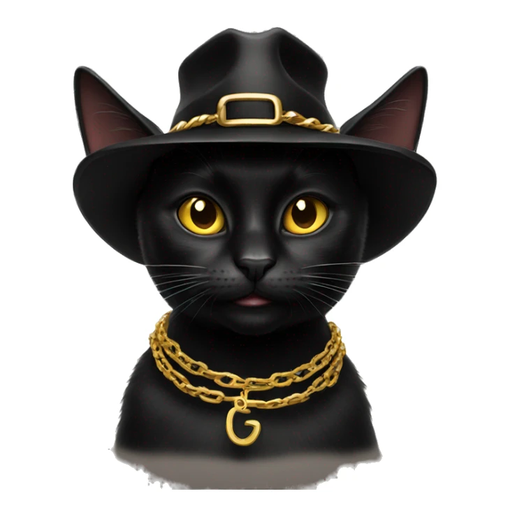 Black cat with LA fitted hat on and gold chains sticker