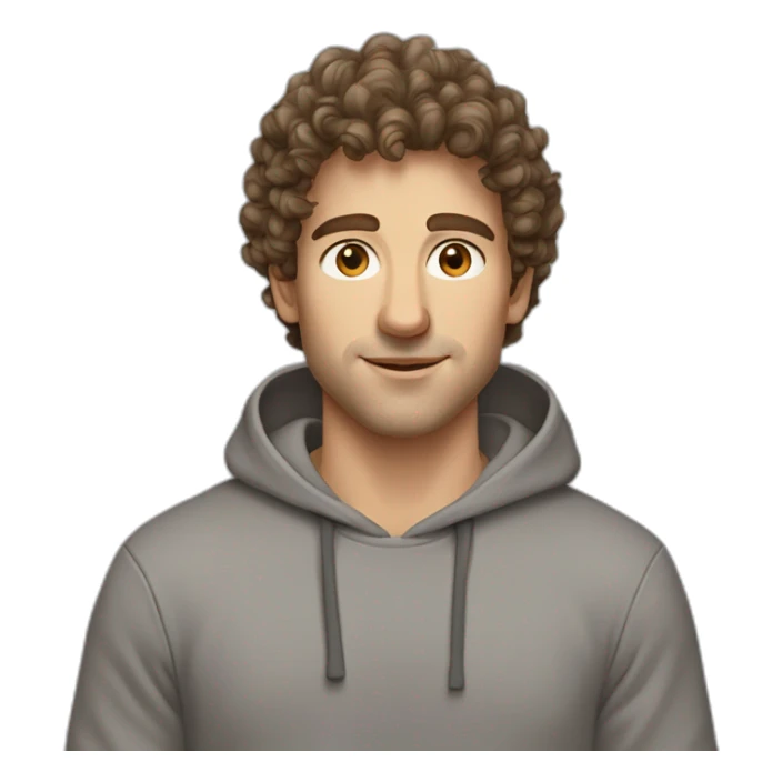 Caucasian man grey hoodie brown hair curly brown eyes sticker