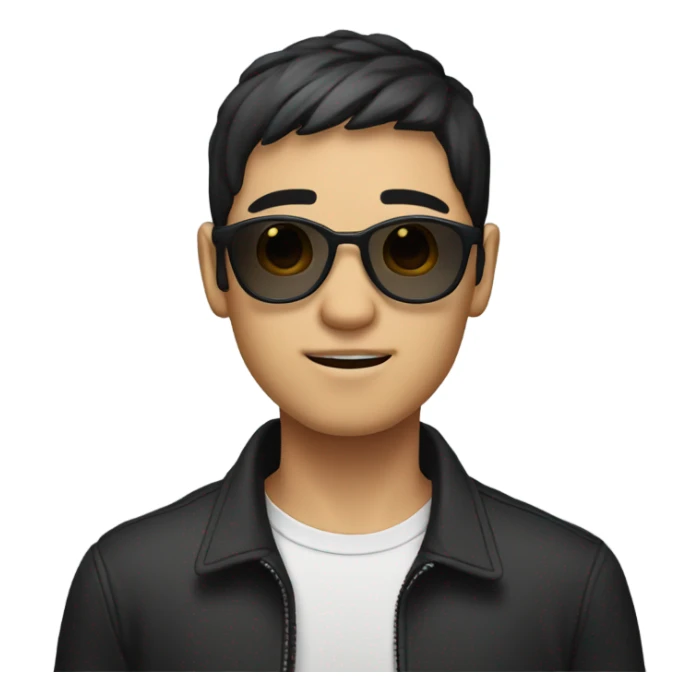 programmer, student, asian, black hair, black eyes, male, round face, black sunglasses sticker