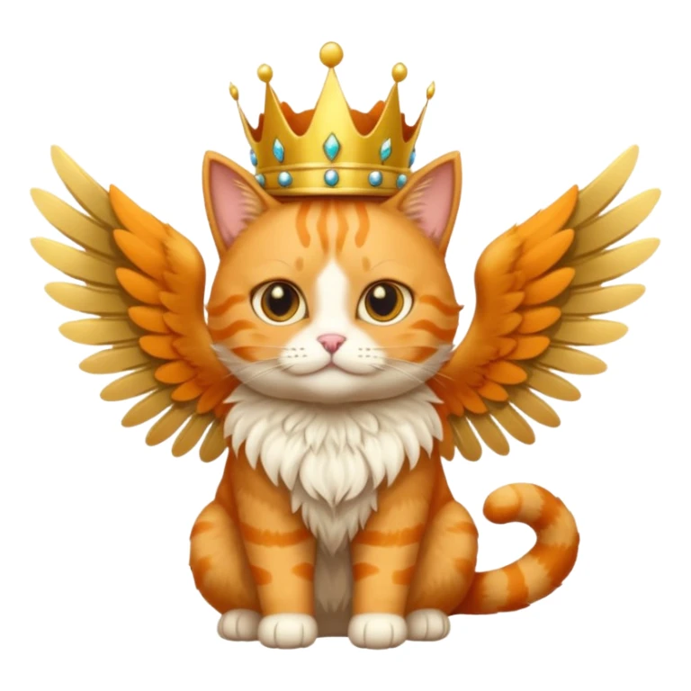 An orange cat with wings wearing a crown  sticker