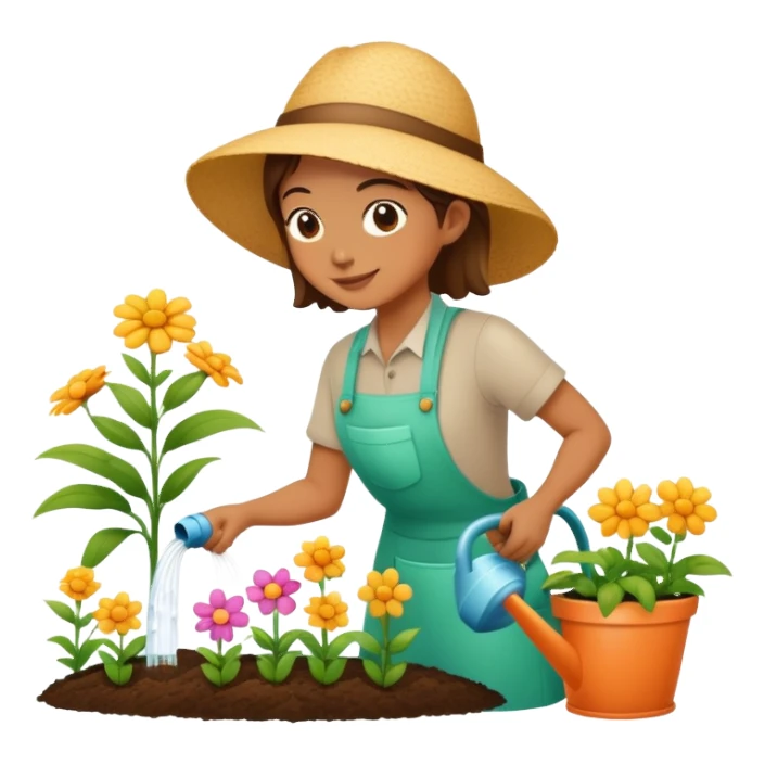 person watering flowers in a garden, happy and caring sticker