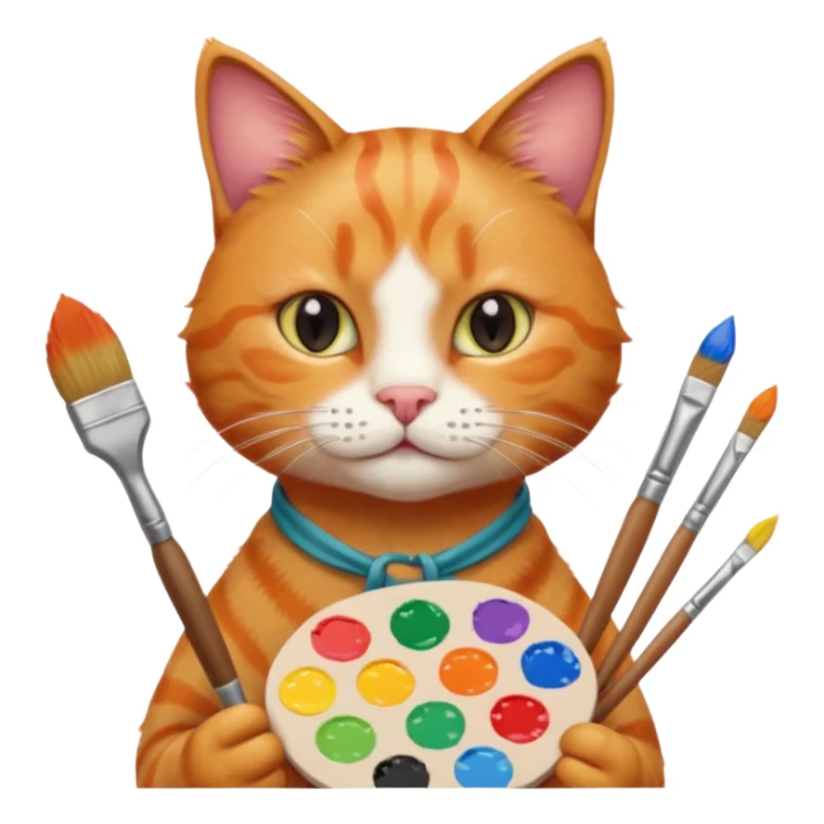 A cat holding brushes and a colour pallete because he is an artist sticker