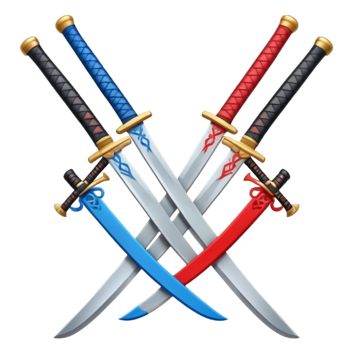 Design a stylized emoji icon of two crossed katanas, each with a different color. the katanas are different





 sticker