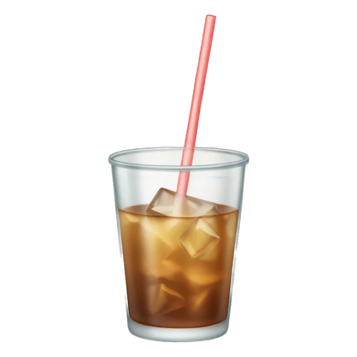 Clear glass cup with light brown drink, ice, and straw sticker