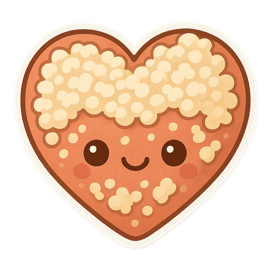 a stylized heart with a cottage cheese pattern, cartoon style sticker