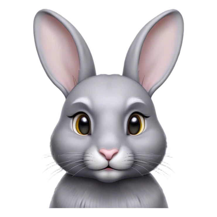 Cinematic Noble Grey Rabbit Portrait Emoji, Poised and regal, with a compact, graceful build and a smooth, elegant grey fur, long, delicate ears and deep-set soulful grey eyes, Simplified yet sharp and sophisticated features, highly detailed, glowing with a soft, dignified glow, high shine, intelligent and serene, stylized with an air of refined subtlety, focused and attentive, soft glowing outline, capturing the essence of a watchful and confident companion, so majestic it feels as though it could hop out of the screen with effortless authority! sticker