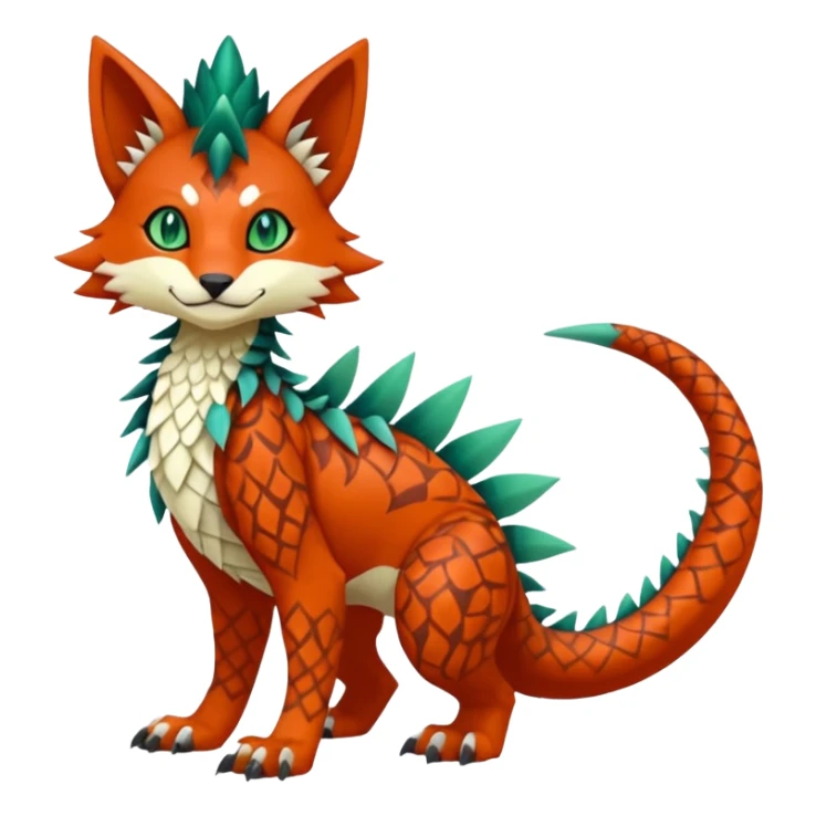 Kawaii cute reddish orangish greenish exotic tribal beautiful pretty elegant divine edgy feline-vernid-sergal-Fakémon-Pokémon-Digimon-fursona-animal-creature with accessories, jewelries, full body, with intricate detailed markings, furs, fins, scales, spiny sticker
