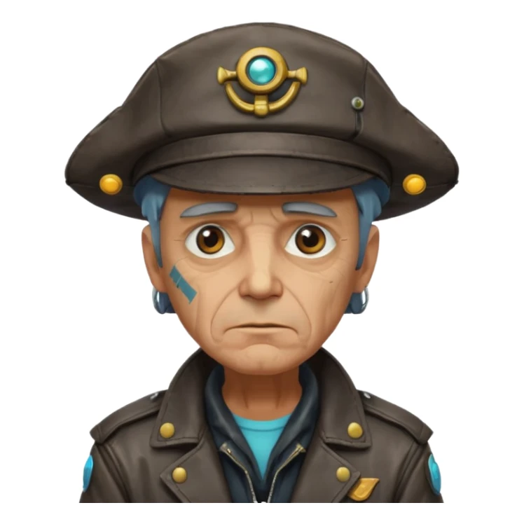 Cyberpunk sea captain with hat man, old, semi-sad expression sticker