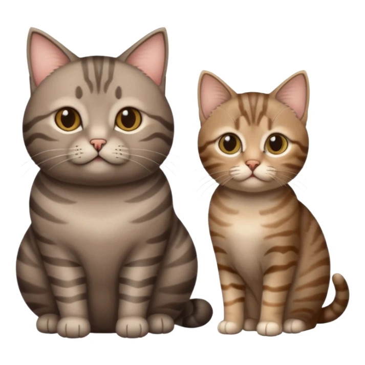 one fat brown grey tabby cat and one thin brown grey tabby kitten one thin sticker