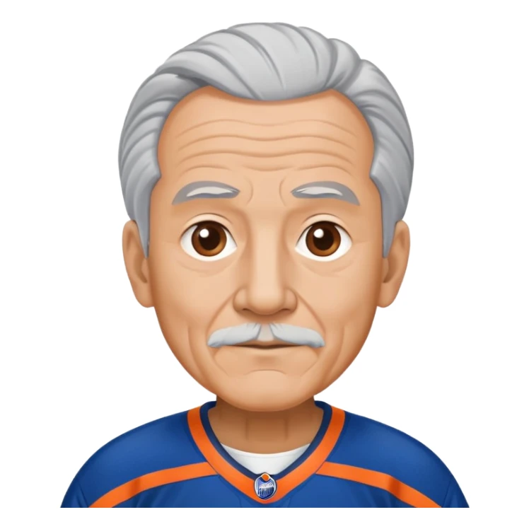 Old  man grey hair wearing oilers uniform sticker