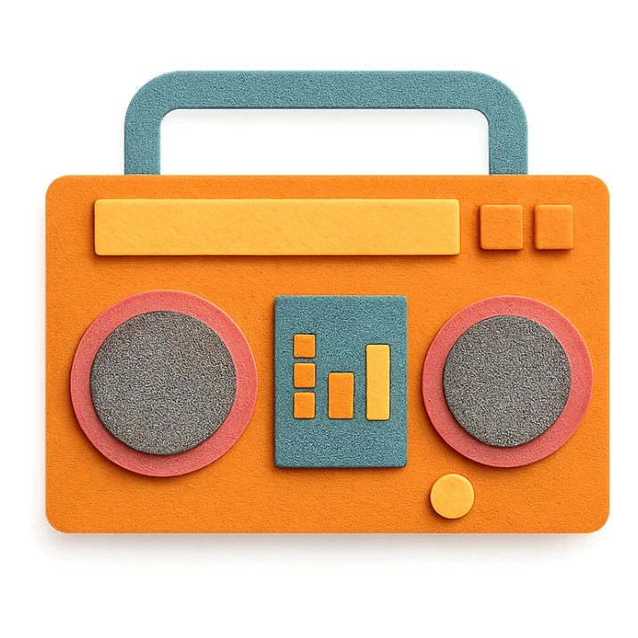 retro boombox with visible paper textures, front view, paper-craft style sticker