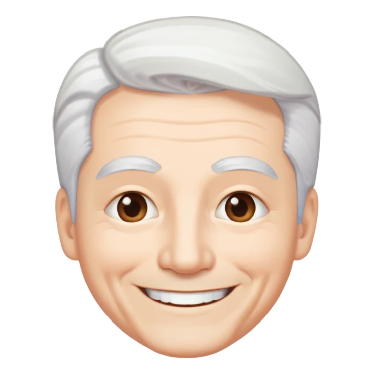 "- Nam
- 50 tuổi
- Da trắng
- Tóc bạc, lông mày trắng
- Cười mỉm
" sticker