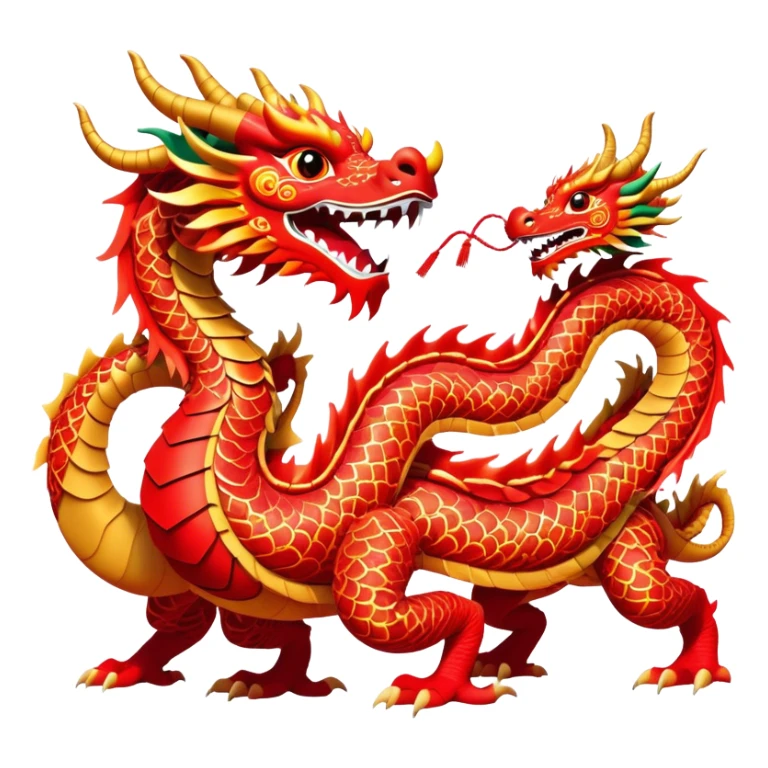 Cinematic Realistic scene of two performers guiding an elaborately designed dragon costume during a Dragon Dance, with vivid traditional patterns and dynamic motion, set under festive, red-tinged lighting sticker