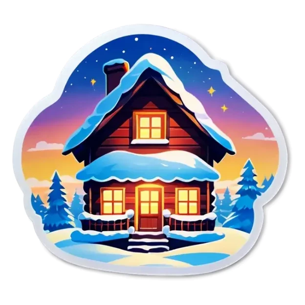 Schneebedecktes haus mit einem Glasdach Nordlichter am Himmel sticker