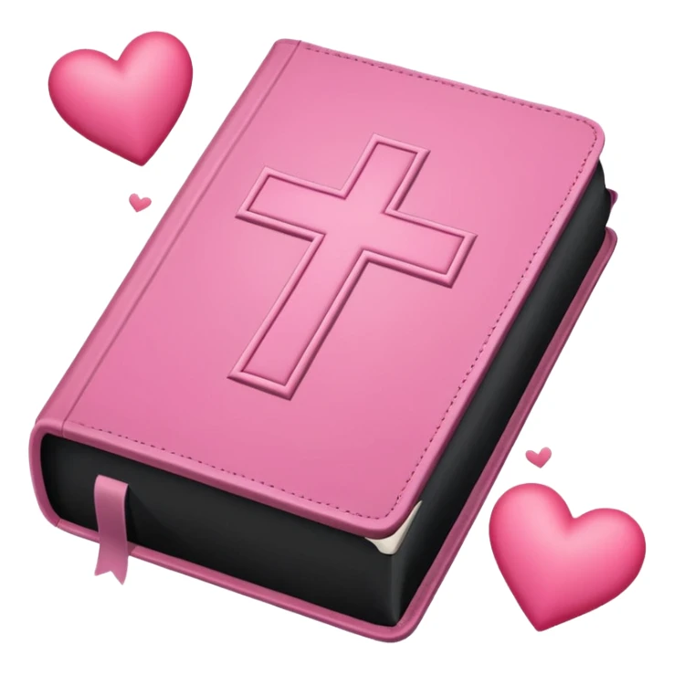 a floating monochromatic pink bible with hearts around it  sticker