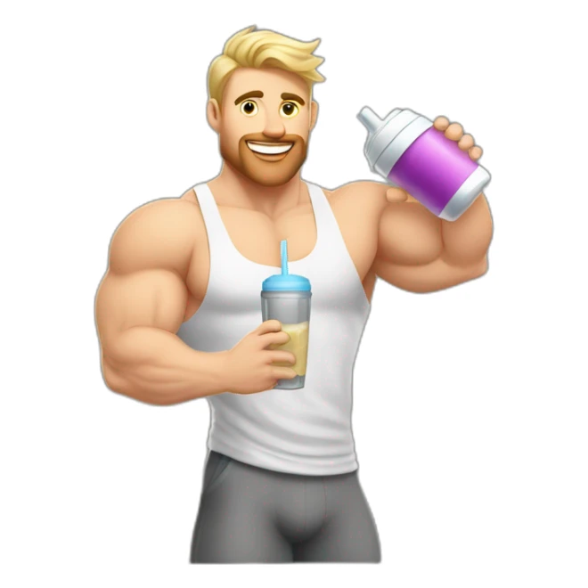 caucasian white muscled guy drinking a protein shake, goes to the gym everyday and works in tech sticker