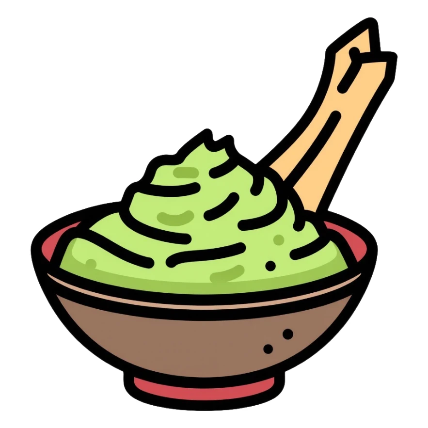 Wasabi root and ground wasabi paste in a bowl sticker