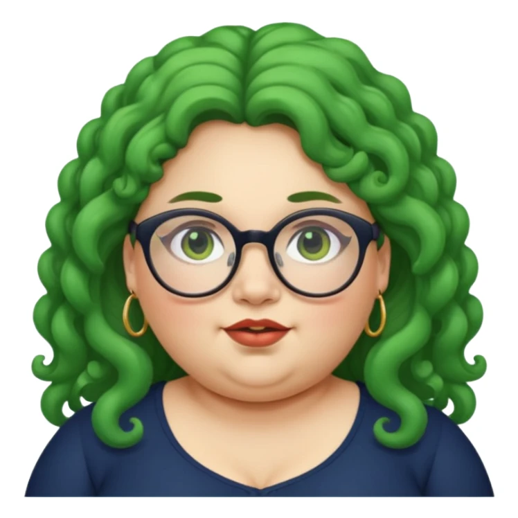  glassess and green curly long haired fat girl earrings sticker