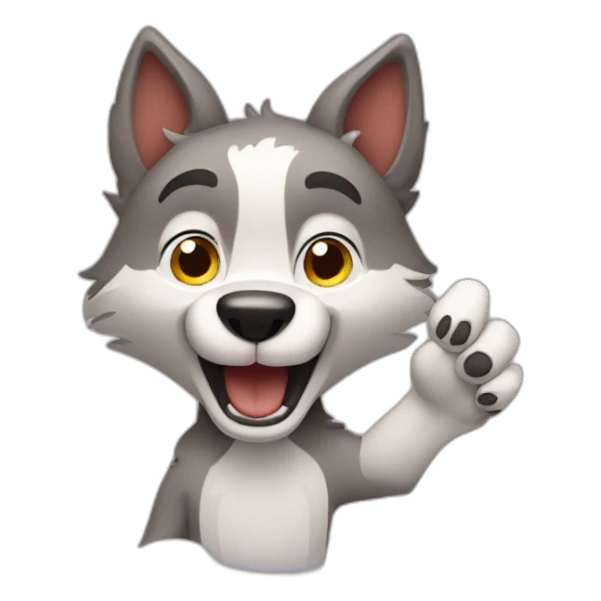Cute cartoonish wolf waving it's paw sticker