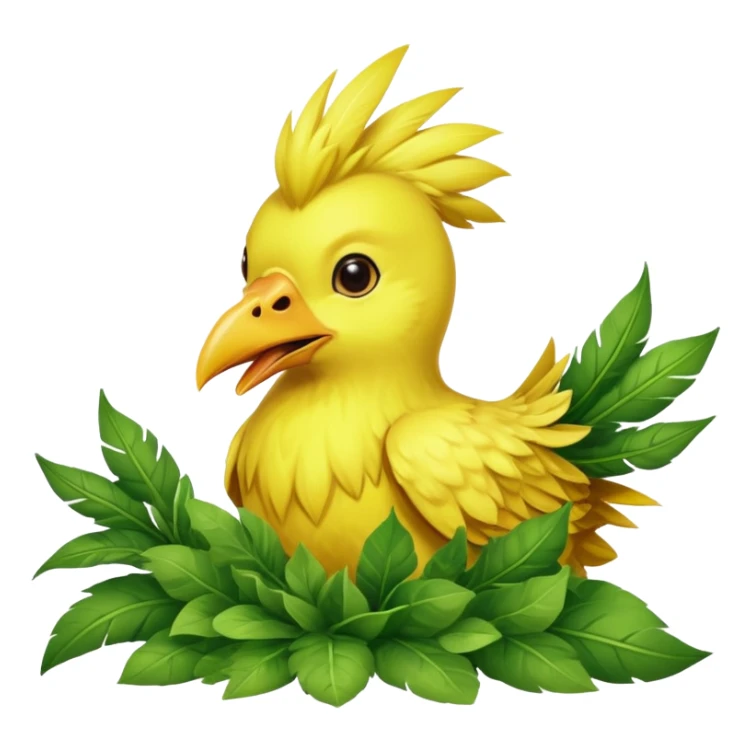 Chocobo eating gysahl greens, yellow bird munching on green leaves sticker