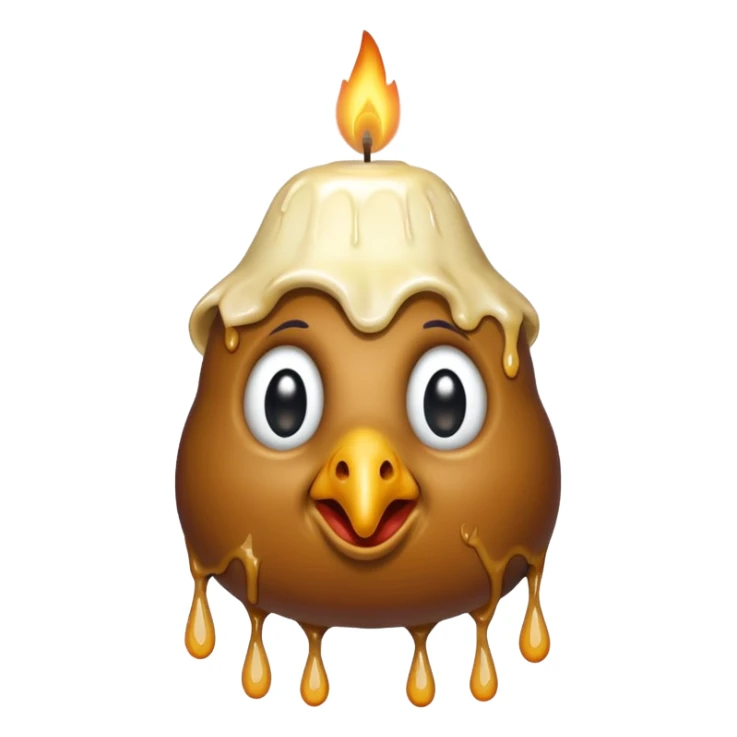 grotesque, round, turkey-like creature with a candle melting on its head. sticker