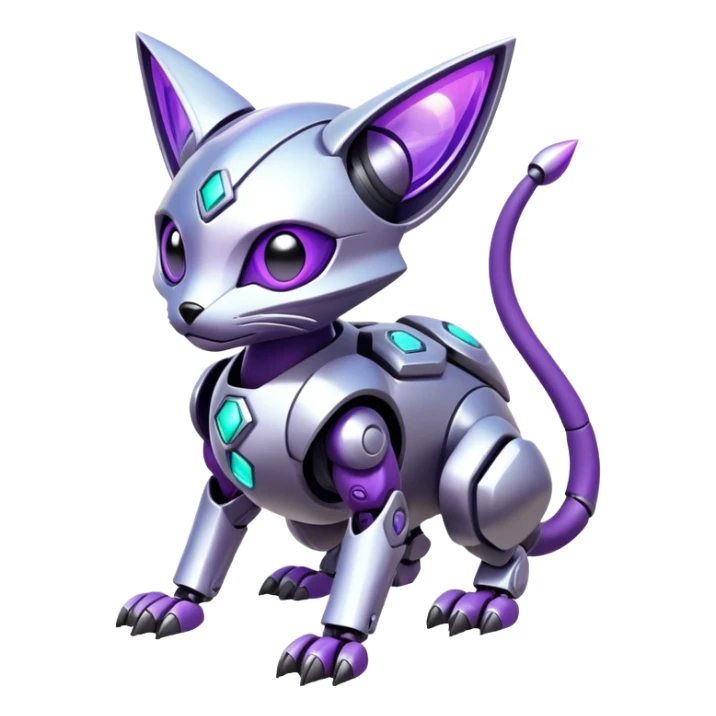 exotic iridescent silver and purple cyber-Protogen-Fakémon-Pokémon-Vernid-robot-feline-creature sticker