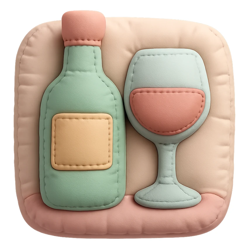 icon representing the 'bottling' step in wine making process, cushion style, soft pastel colors, plush texture sticker
