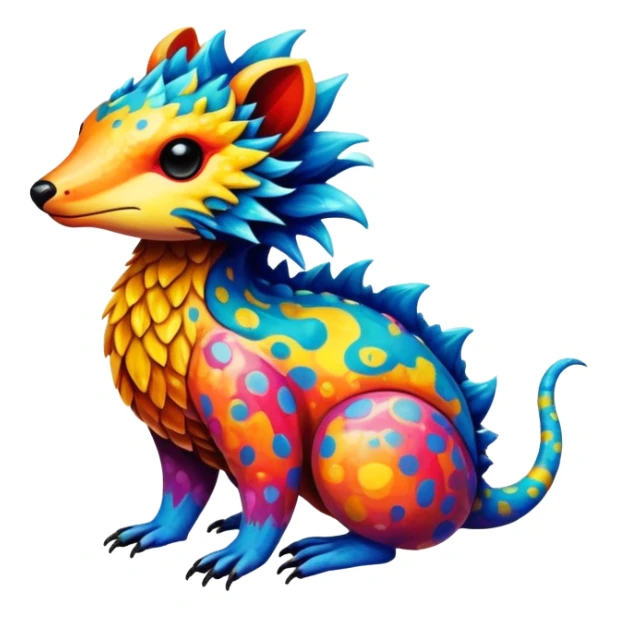 a colorful edgy vernid-fionbri-animal-creature with splash patterns sticker