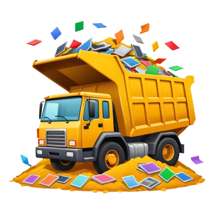 dump truck dumping out pictures all over the ground sticker