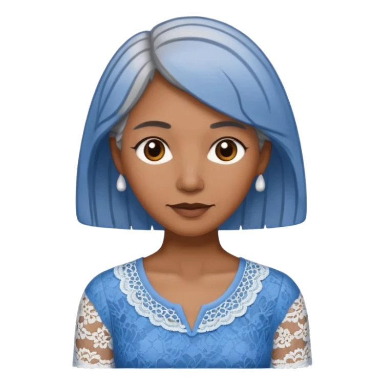 brown skinned grey haired woman with lace patterned blue top sticker