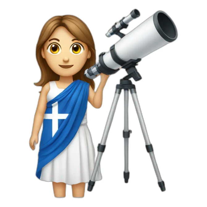 Woman with greek flag and astronomy telescope sticker