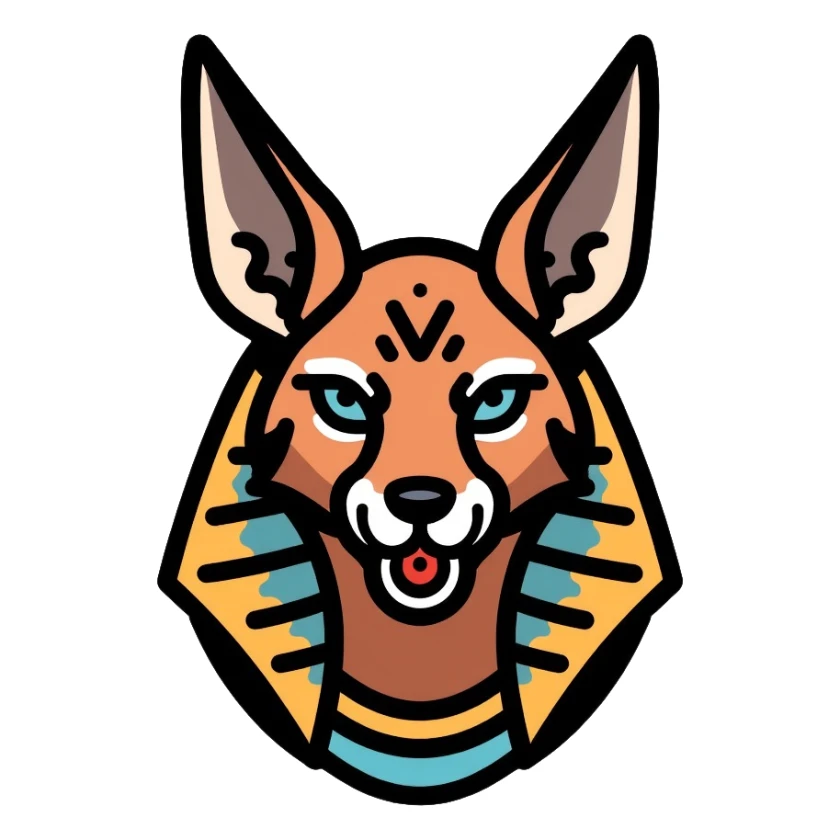 Egyptian god Anubis with jackal head, headdress, collar sticker
