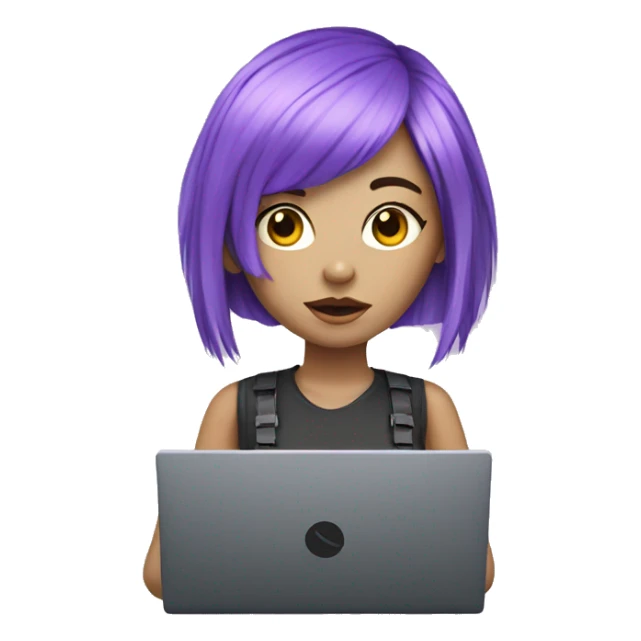 cyber girl with violet hairs and laptop sticker