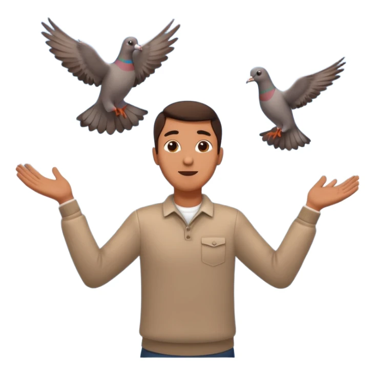 man open arms looking at a flying pigeon sticker