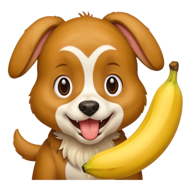A dog eating a banana sticker