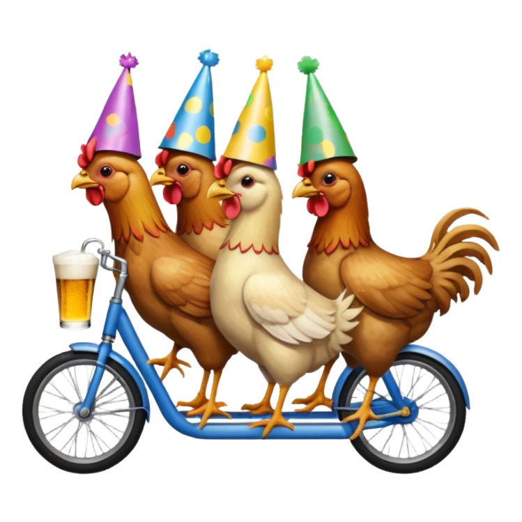 Ten chickens riding  a partybike while drinking beer sticker