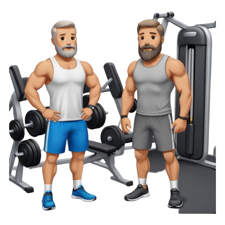 two 50 year old muscular fathers with beard talking in a gym sticker