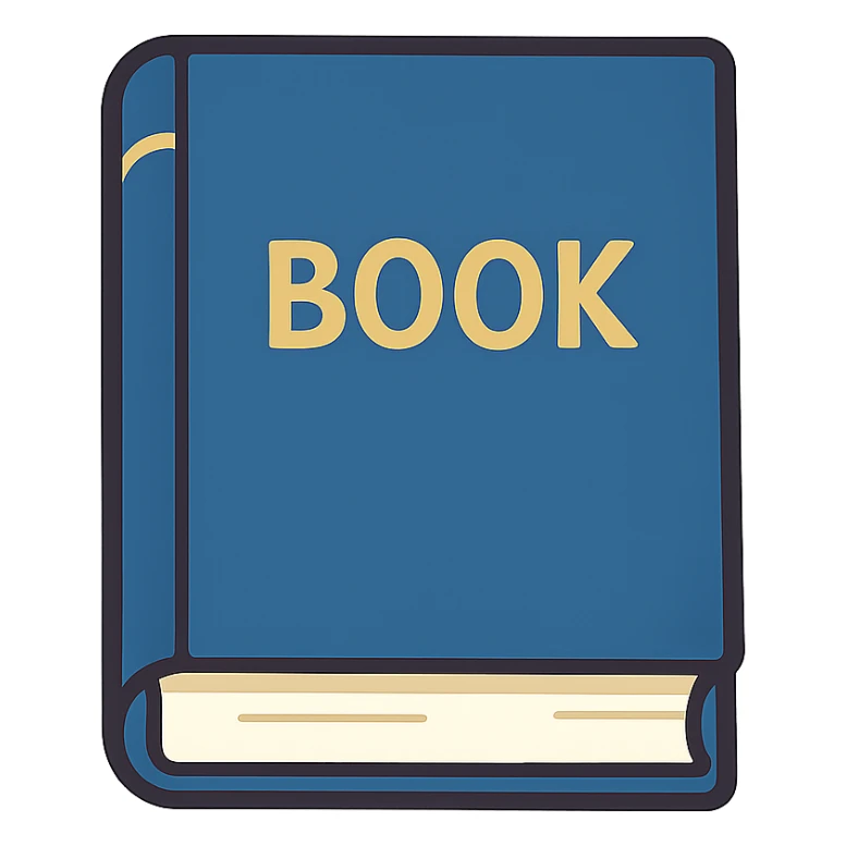 flat-toon style closed blue book with gold title sticker