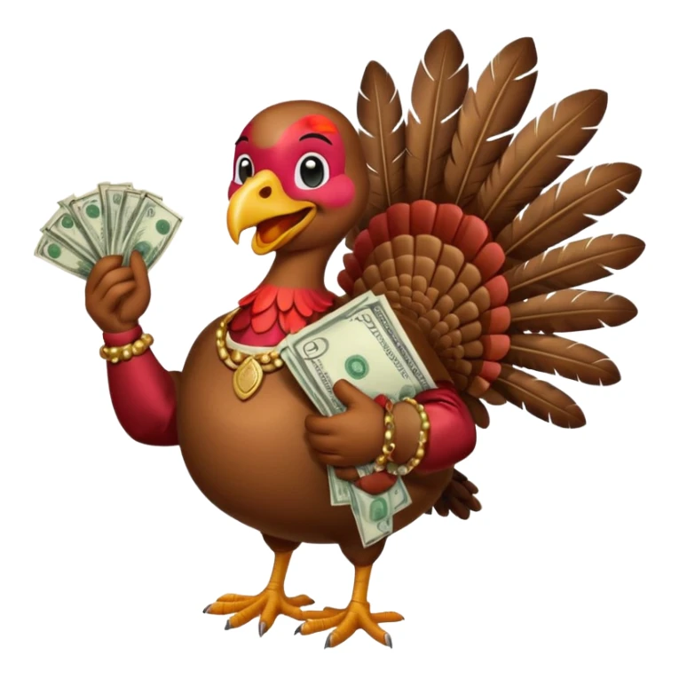 Can you create a turkey warming up a bag of money sticker