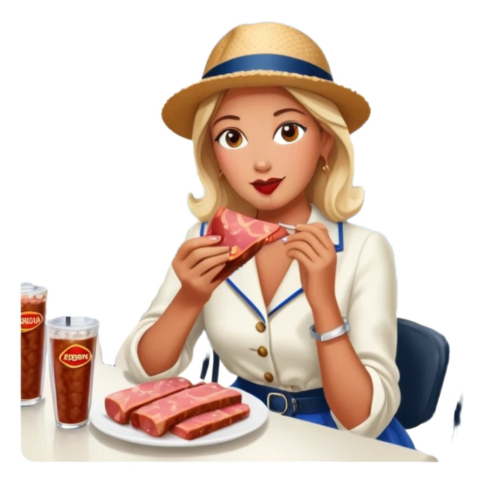  paris women eating SPAM meat at cafe landscape  sticker