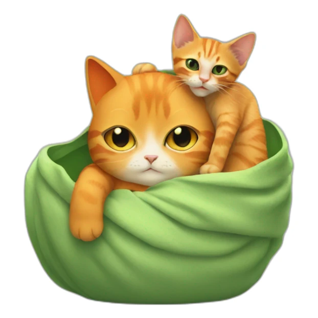 Orange cat with open eyes and baby yoda hugging sticker